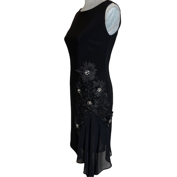 Joseph Ribkoff Black with Flowers / Pearls / Rhinestones Asymmetrical Dress New - Picture 11 of 12